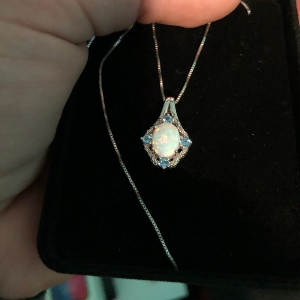 Opal Necklace Topaz with Diamonds Sterling Silver